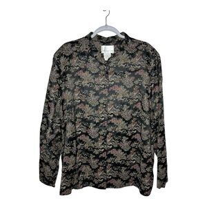 Susan Graver Top Womens 3X Black Satin Button Up Asian‎ Inspired Mandarin Collar